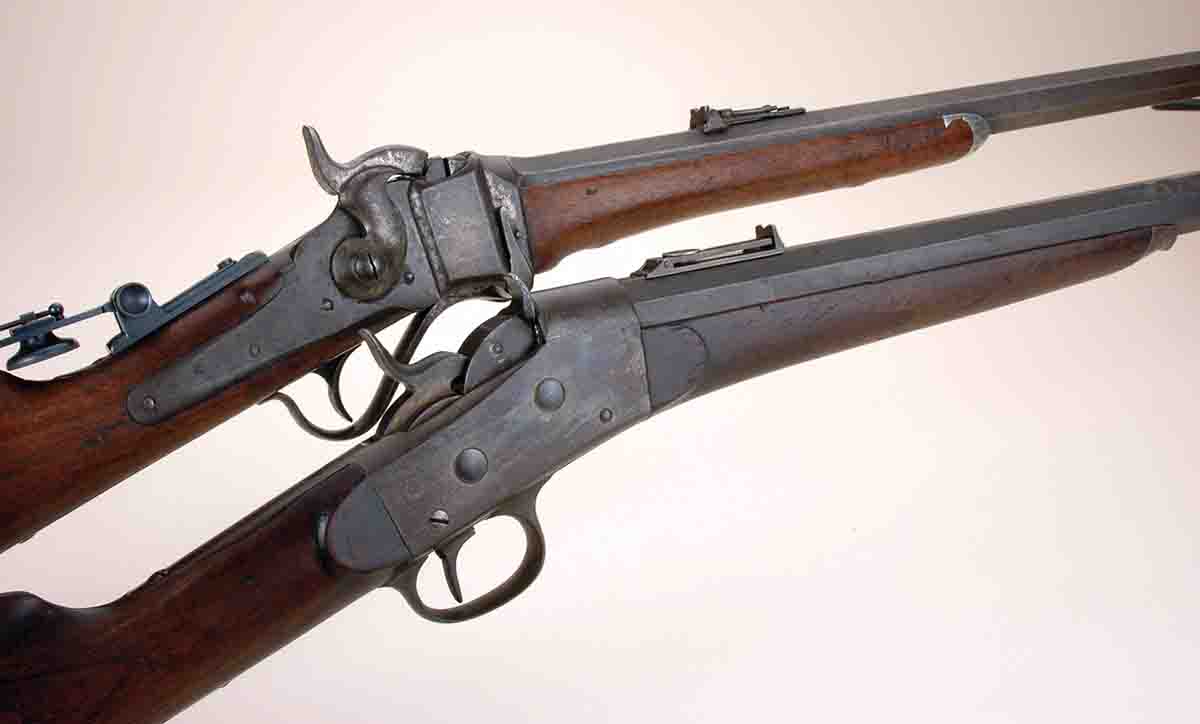 Mike’s current Remington No.1 rolling block and Model 1874 Sharps .44-77s are of 1870s vintage.